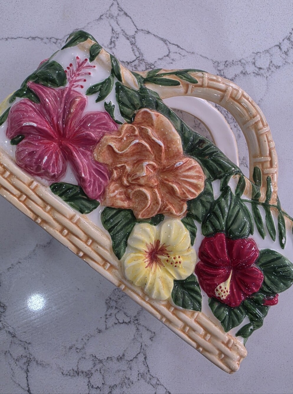 Tropical Floral Ceramic Basketweave Note+Pen Holder Stationary Multicolor